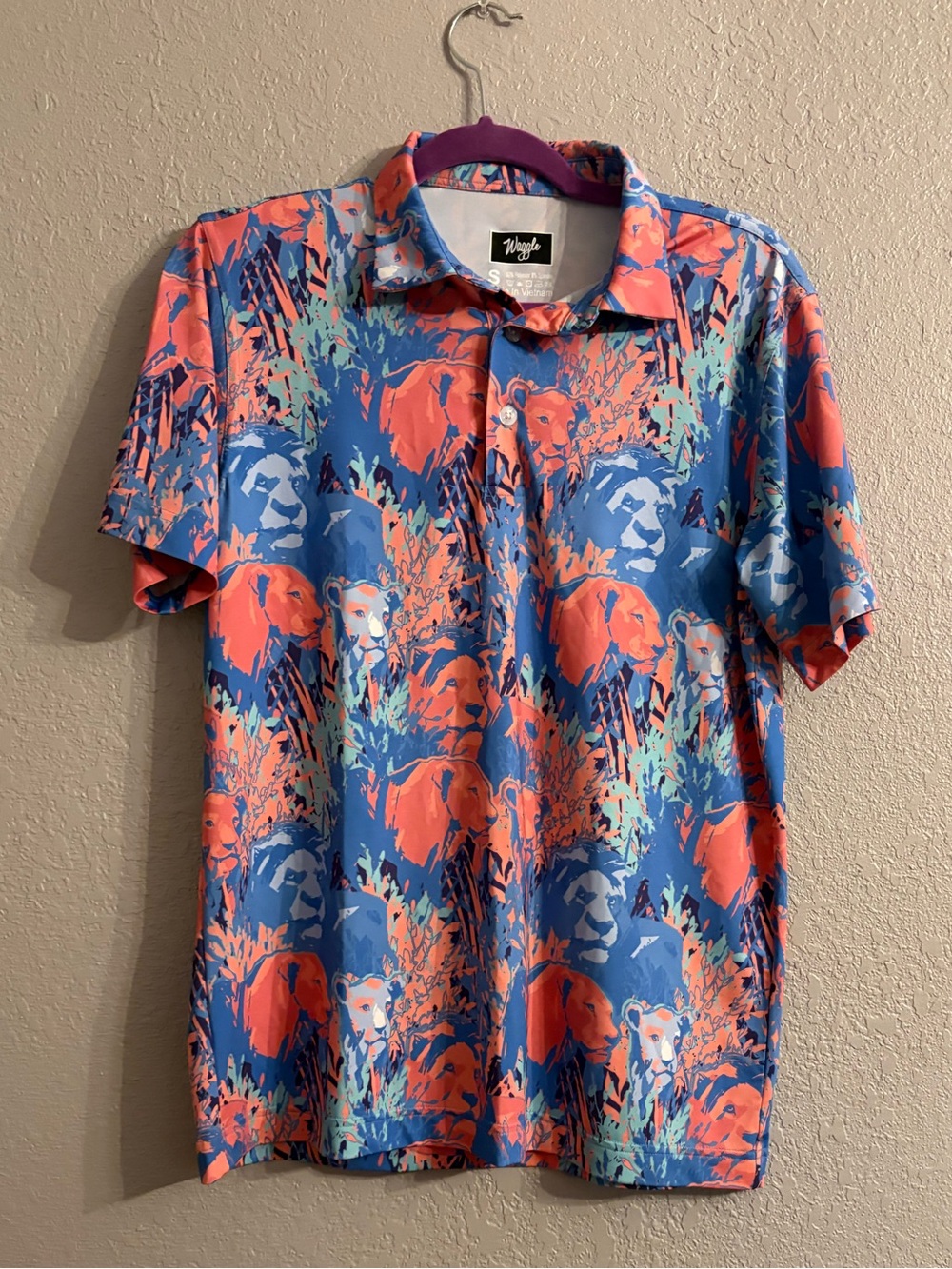 Waggle Blue & Coral Abstract Animal-Print Polo